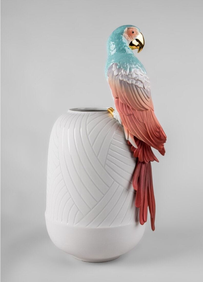 Macaw bird vase. Red in Lladró