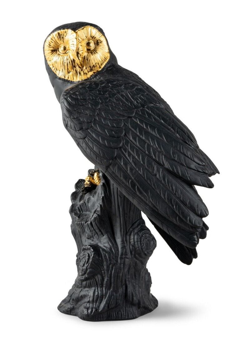 Owl Sculpture. Black-gold. Limited Edition in Lladró