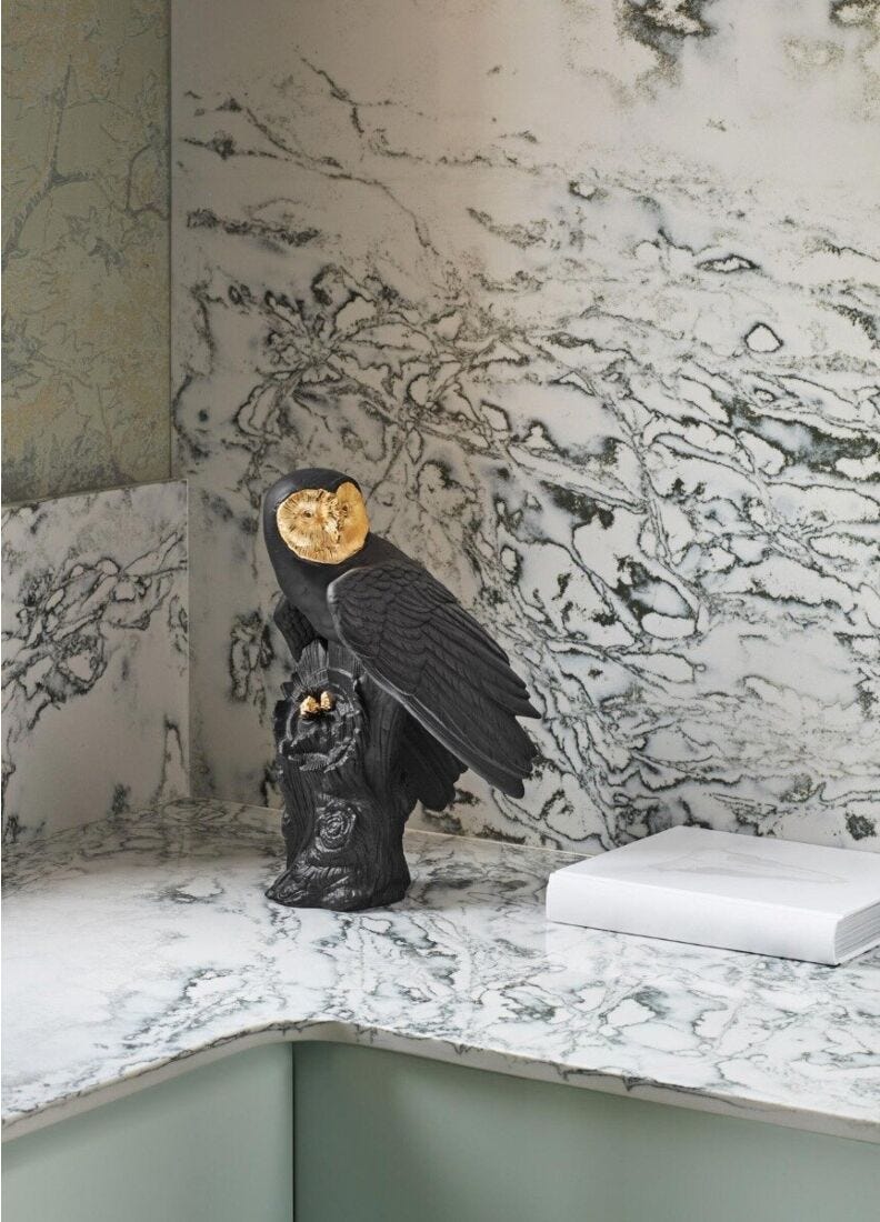 Owl Sculpture. Black-gold. Limited Edition in Lladró