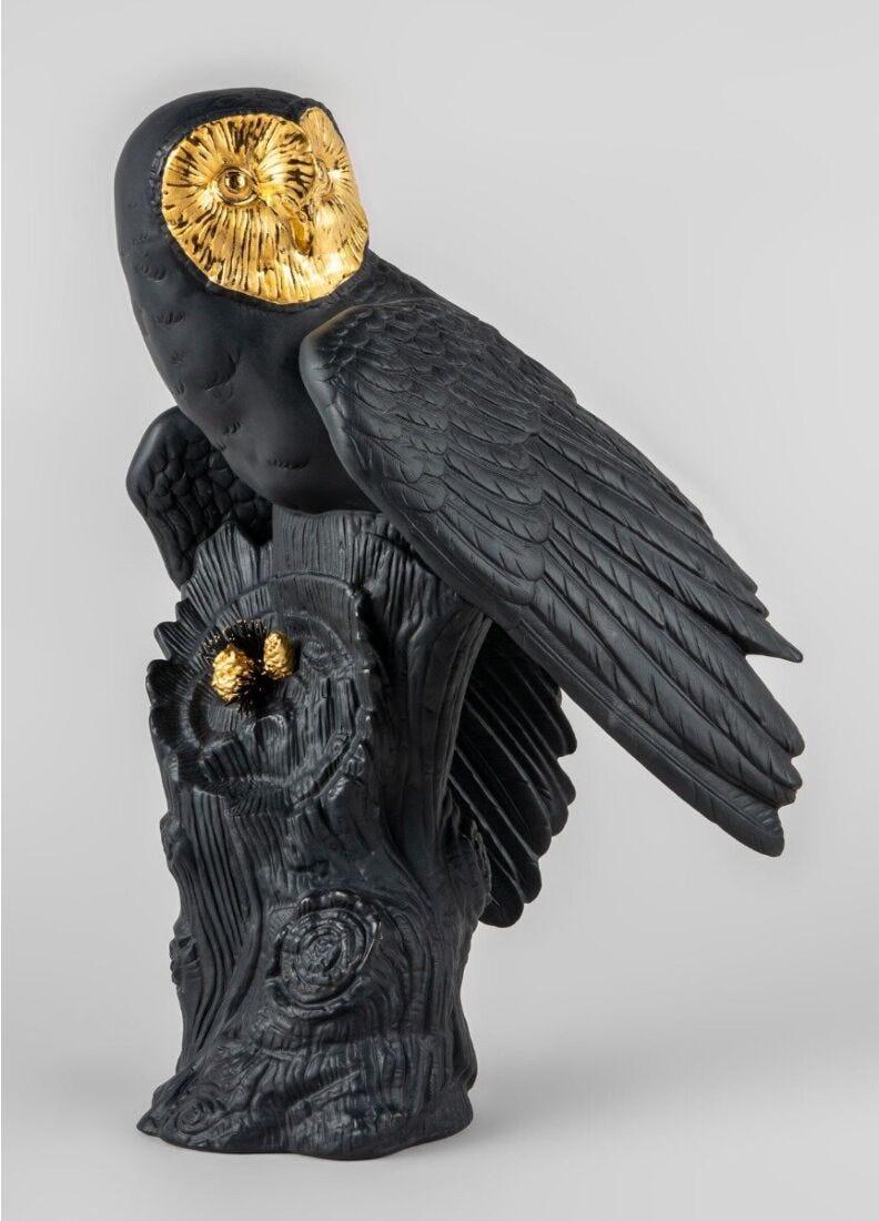 Owl Sculpture. Black-gold. Limited Edition in Lladró