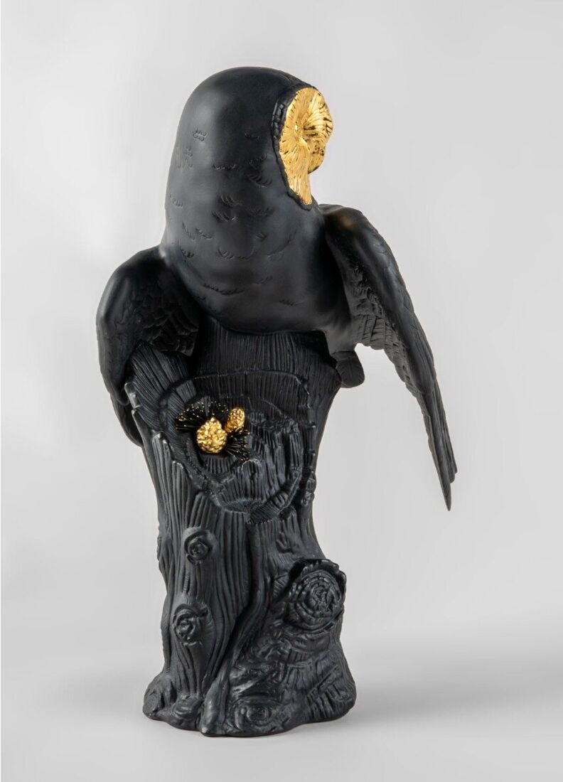 Owl Sculpture. Black-gold. Limited Edition in Lladró