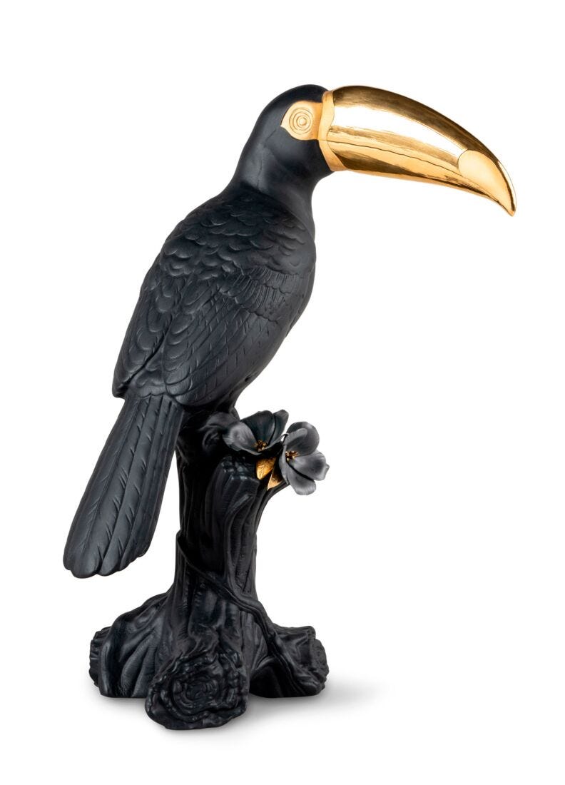 Escultura Tucán. Negro-dorado. Serie Limitada en Lladró