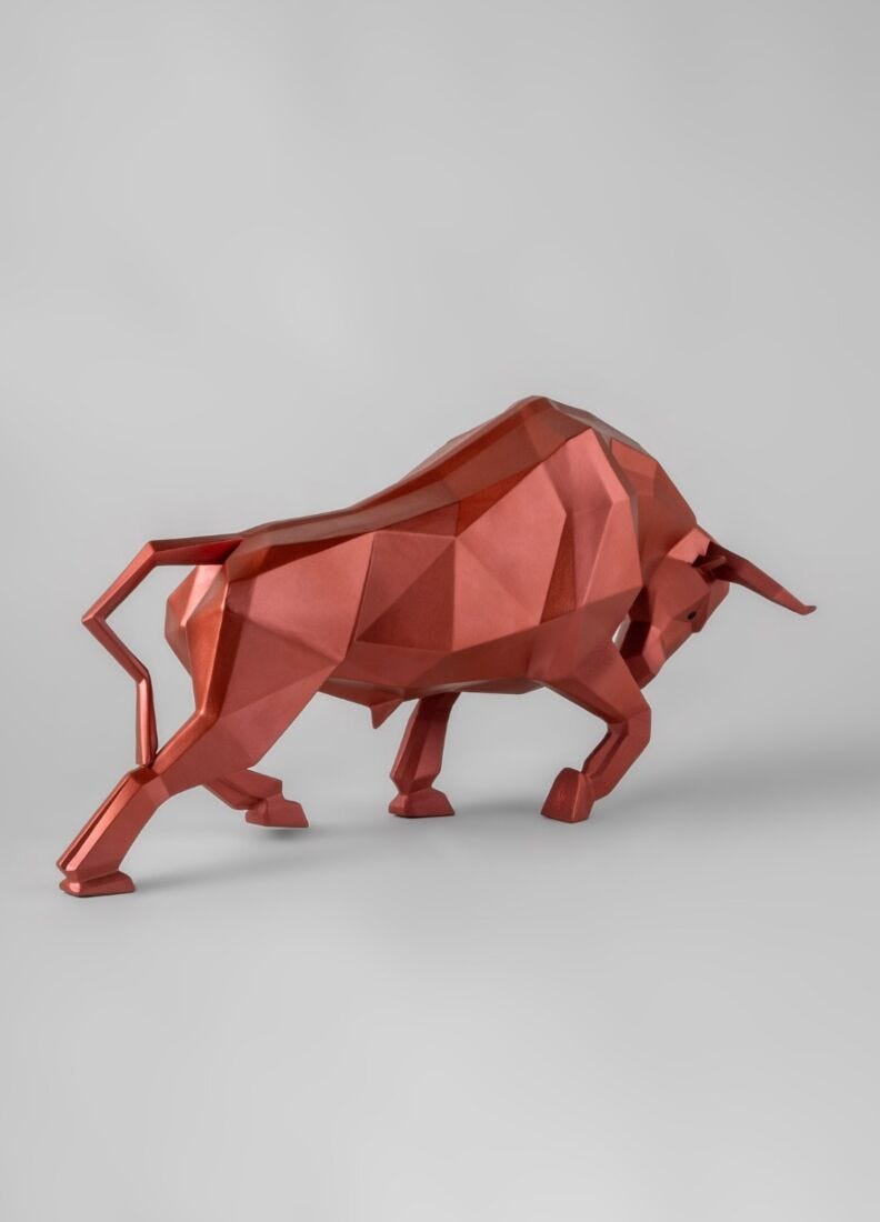 Escultura Toro. Rojo metalizado en Lladró