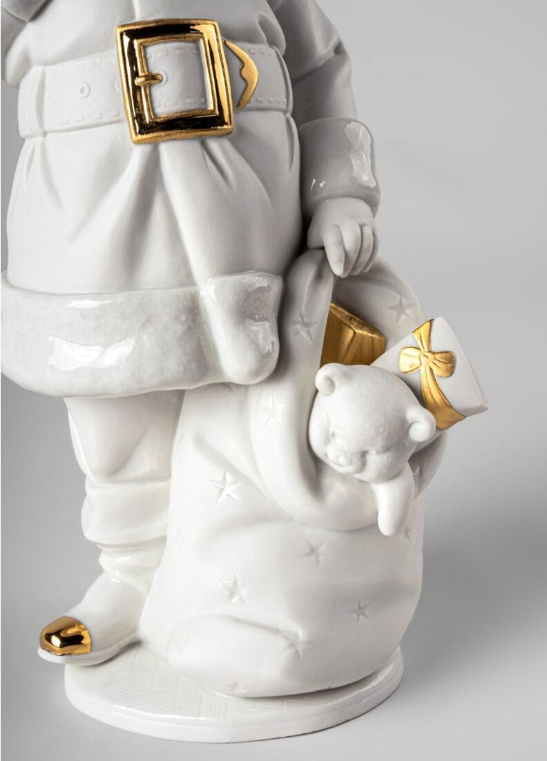 Scultura E' arrivato Babbo Natale. Bianco-oro in Lladró