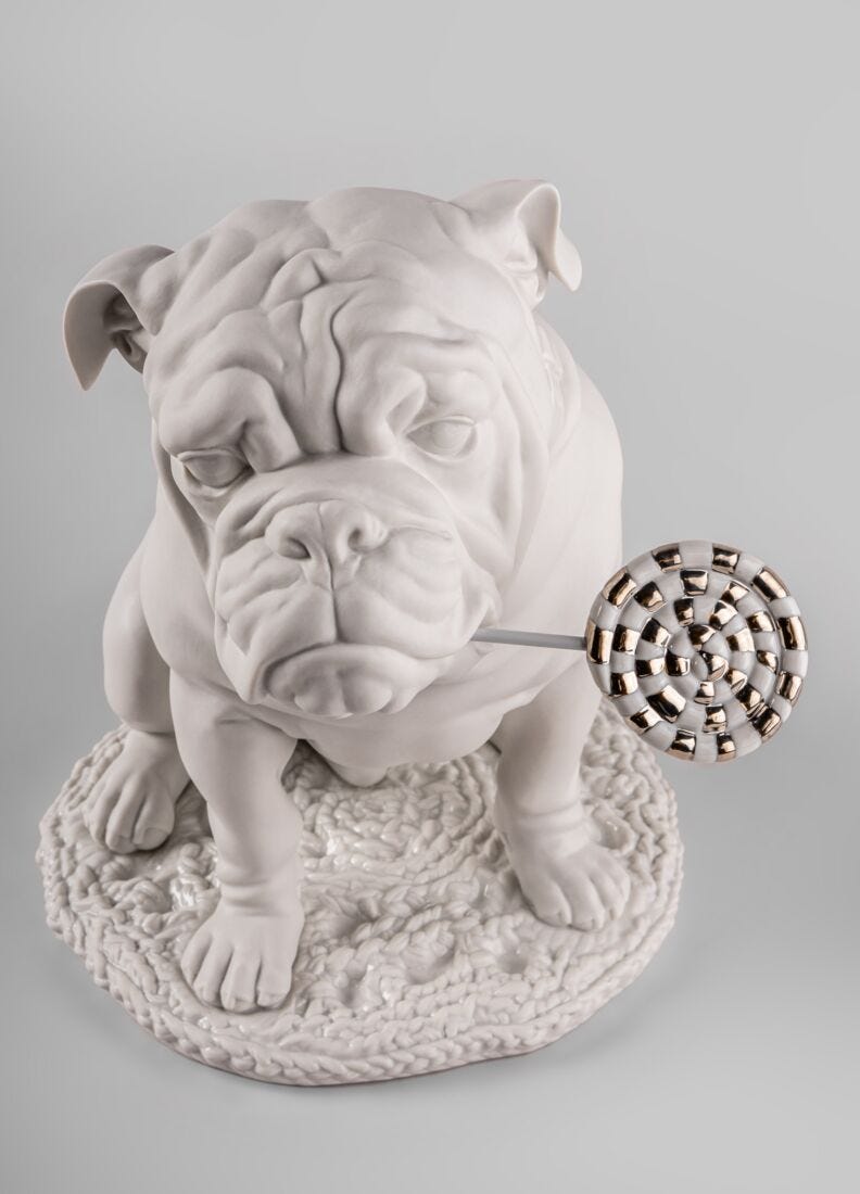 Bulldog with lollipop Sculpture. Re-Deco in Lladró