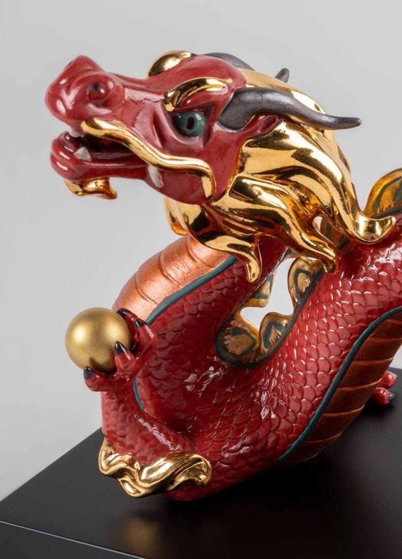 Dragon Sculpture. Red. Limited Edition in Lladró