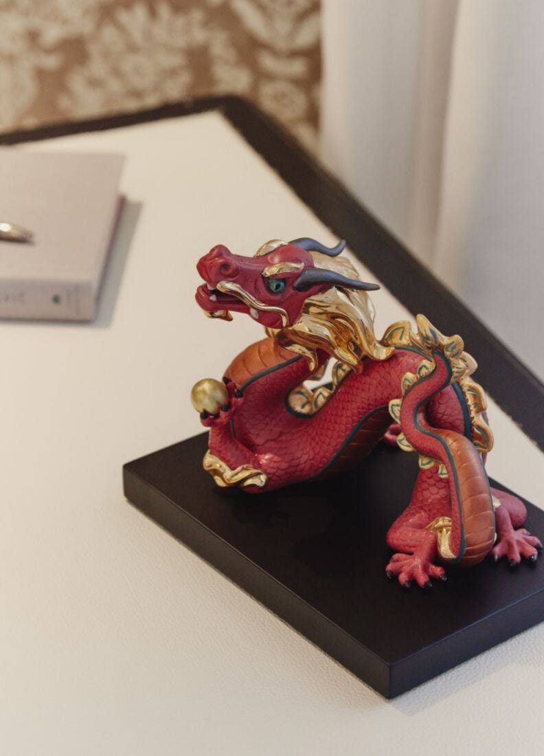Dragon Sculpture. Red. Limited Edition in Lladró