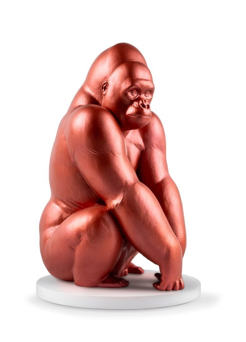 Gorilla Sculpture. Metallic red. Limited Edition in Lladró