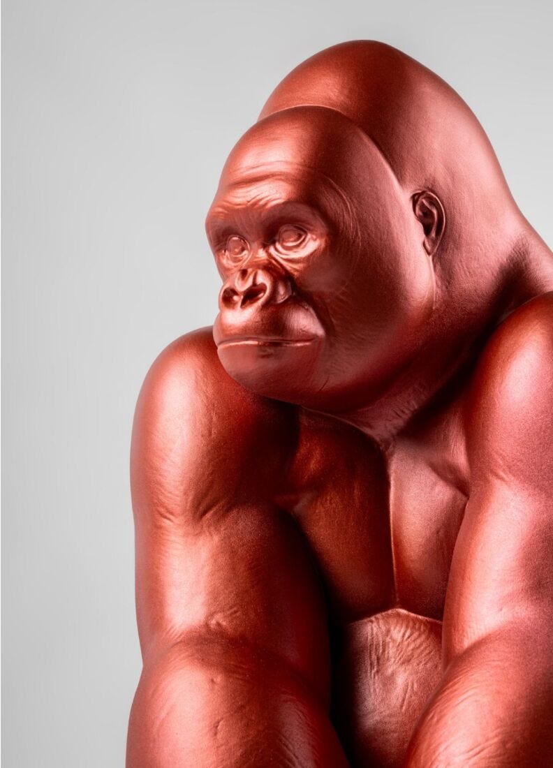 Gorilla Sculpture. Metallic red. Limited Edition in Lladró