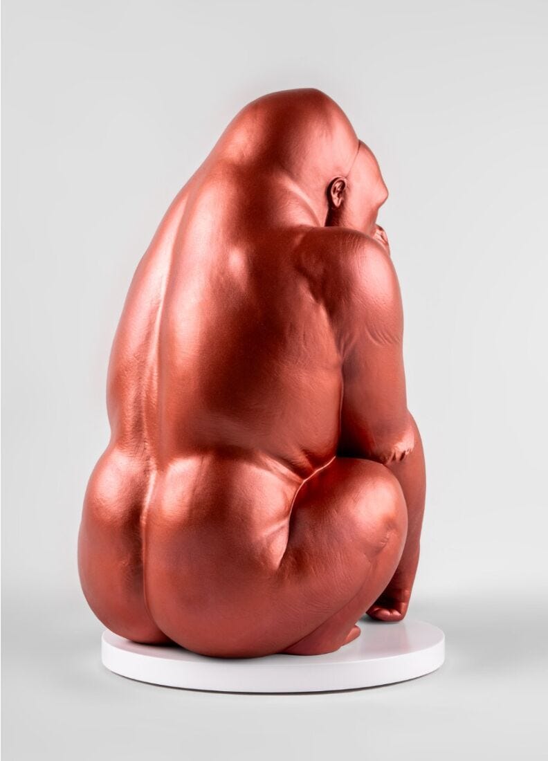 Gorilla Sculpture. Metallic red. Limited Edition in Lladró