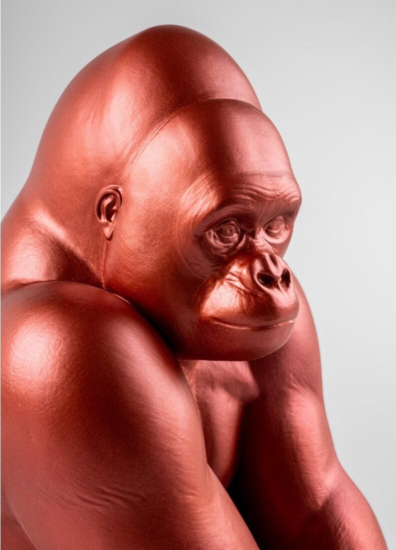 Gorilla Sculpture. Metallic red. Limited Edition in Lladró