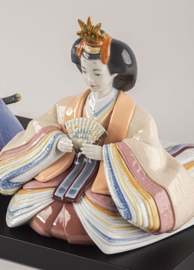 Hina Dolls Sculpture. Blue-salmon. Limited Edition, 4 of 9