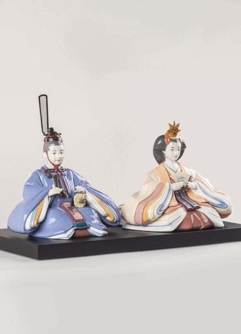 Hina Dolls Sculpture. Blue-salmon. Limited Edition, 5 of 9