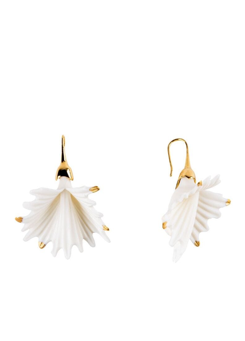 Actinia Short Earrings. White and Golden luster in Lladró