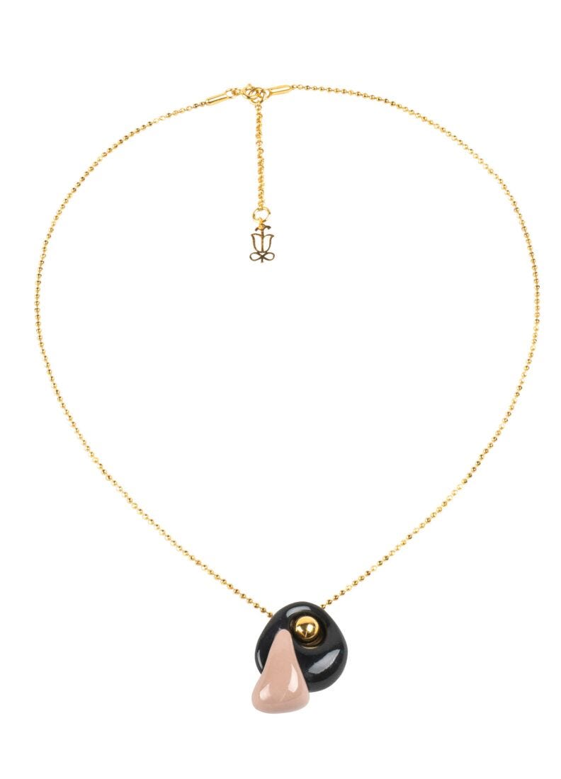 Golden Pebbles Necklace. Black, Beige and Golden luster in Lladró