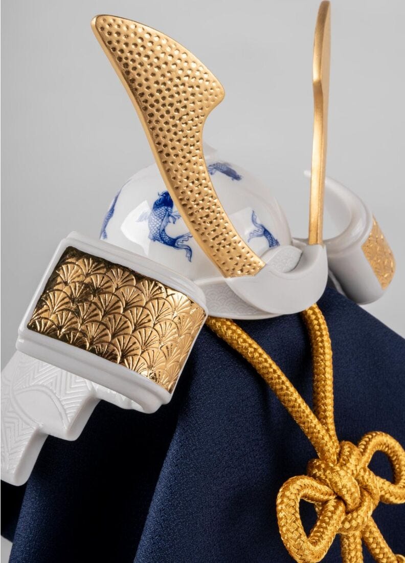 Samurai Helmet - Blue Koi Sculpture. Limited Edition in Lladró