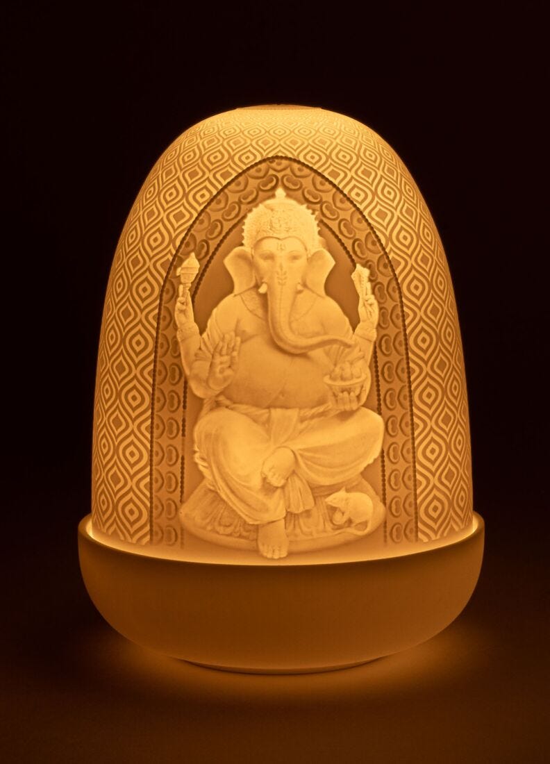 Lampada da tavolo Lord Ganesha & Goddess Lakshmi Dome in Lladró