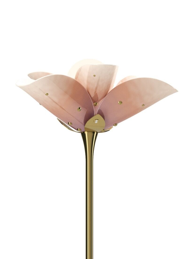 Blossom floor lamp - wood base. Pink-gold (CE) in Lladró