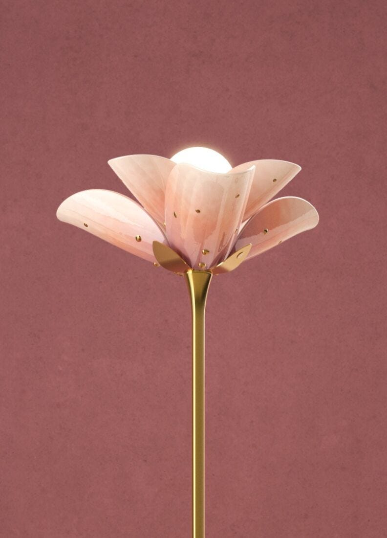 Lámpara de pie Blossom - base madera. Rosa-oro (US) en Lladró