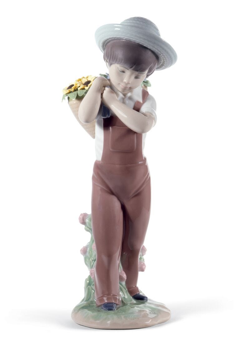 Gathering Flowers Boy Figurine. 60th Anniversary in Lladró