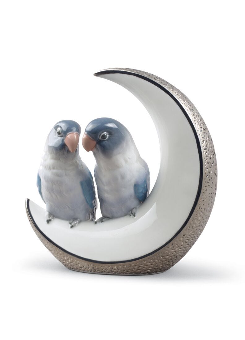 Fly Me to The Moon Birds Figurine. Silver Lustre in Lladró