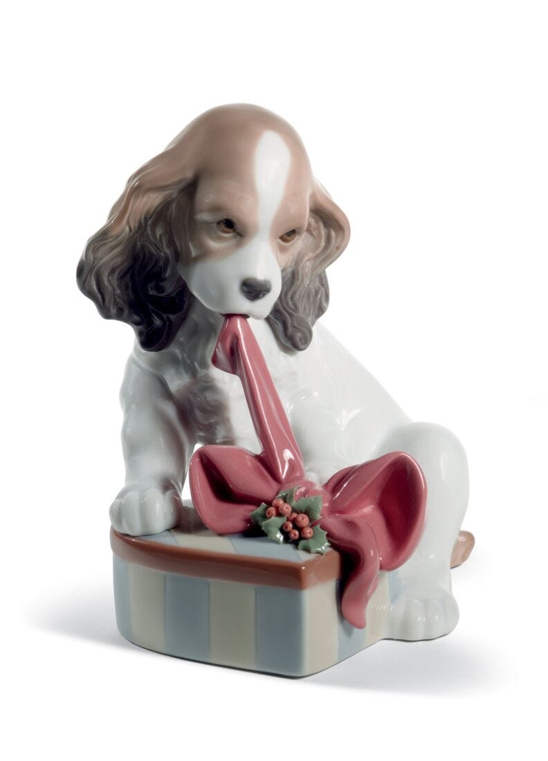 Can't Wait Dog Christmas Figurine in Lladró