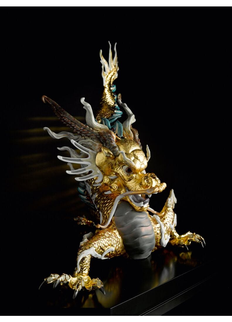 Great Dragon Sculpture. Limited Edition. Golden Lustre in Lladró