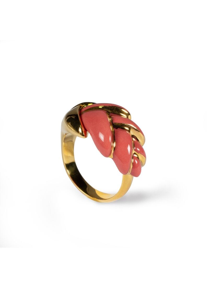 Heliconia Metal Ring. Coral. Adjustable in Lladró