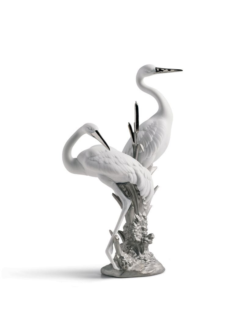 Courting Cranes Sculpture. Silver Lustre in Lladró