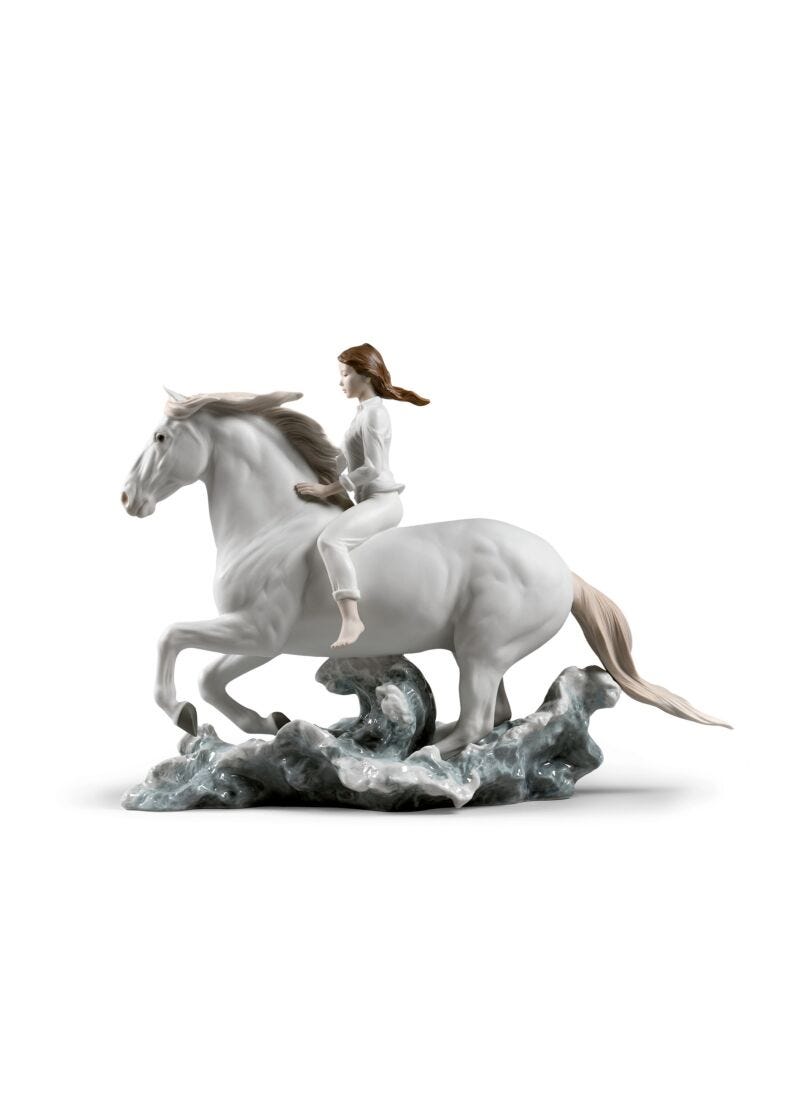 Riding her horse on the seashore Horse & Woman Figurine in Lladró