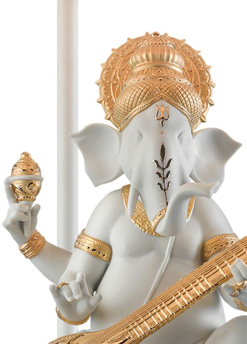 Lámpara de mesa Ganesha con veena. Lustre oro (US) en Lladró