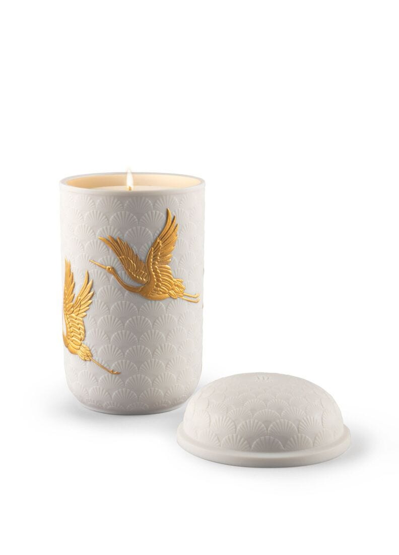 Golden Cranes Candle. Redwood fire Scent in Lladró