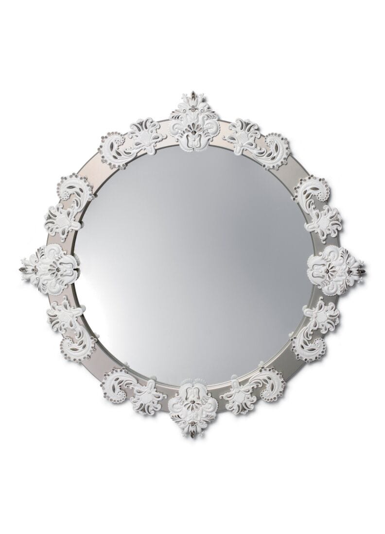 Round Large Wall Mirror. Silver Lustre and White. Limited Edition in Lladró