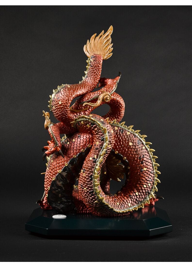 Escultura Dragón protector. Lustre oro y rojo. Serie limitada en Lladró