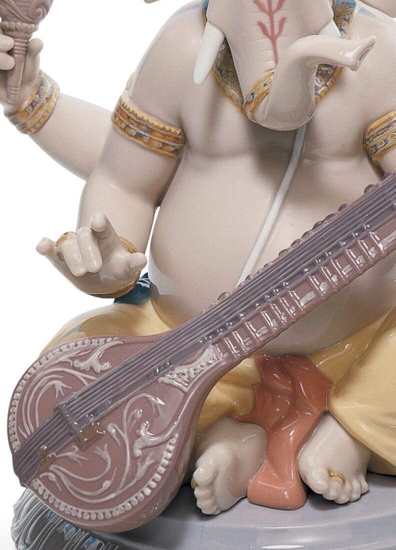 Veena Ganesha Figurine in Lladró