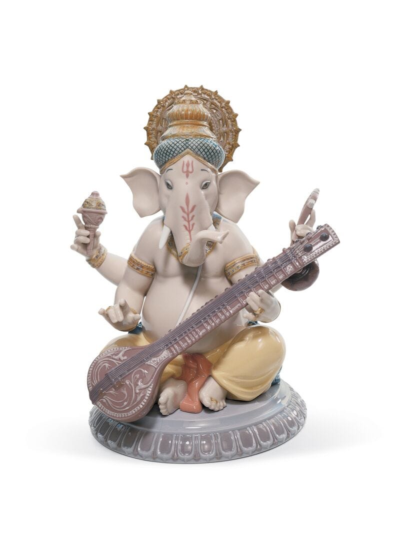 Veena Ganesha Figurine in Lladró