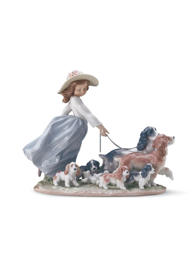 Puppy Parade Girl with Dogs Figurine in Lladró