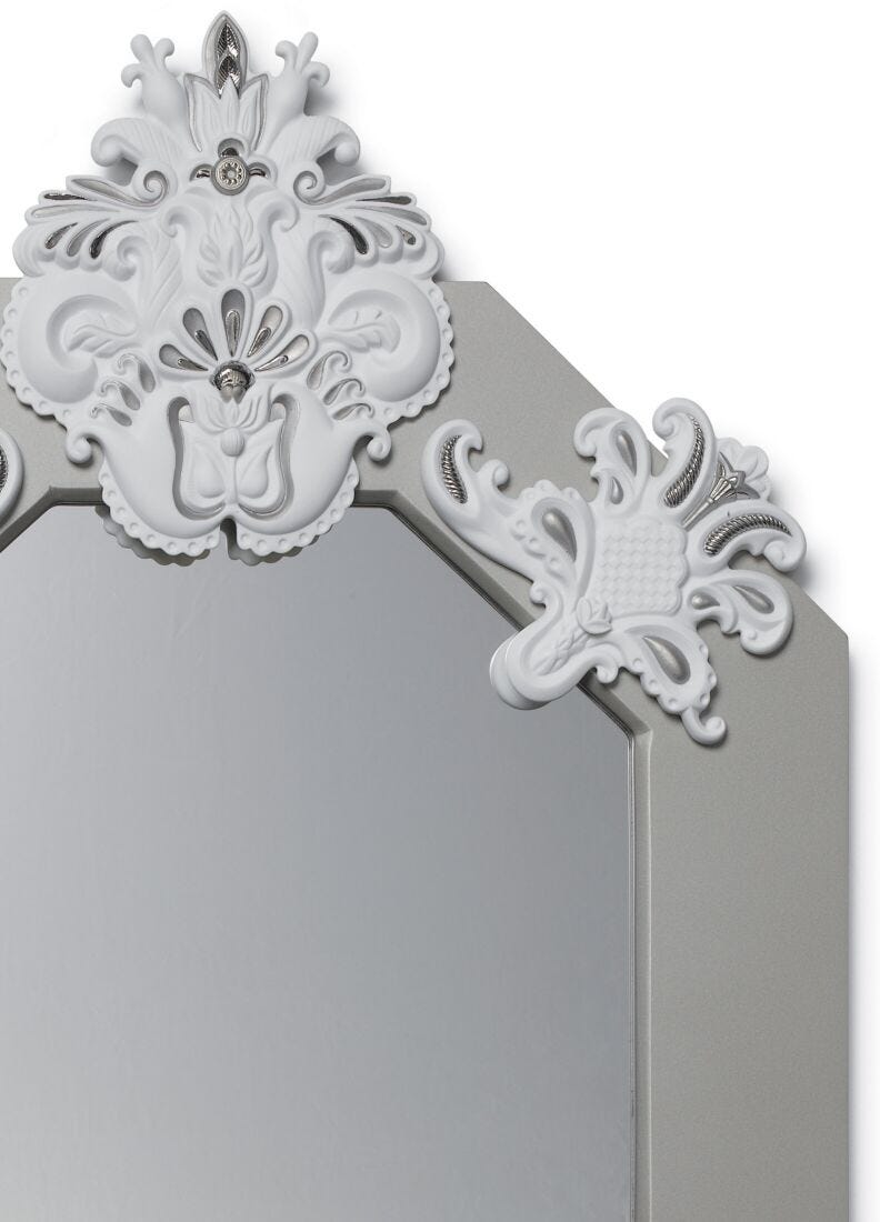 Eight Sided Wall Mirror. Silver Lustre and White. Limited Edition in Lladró