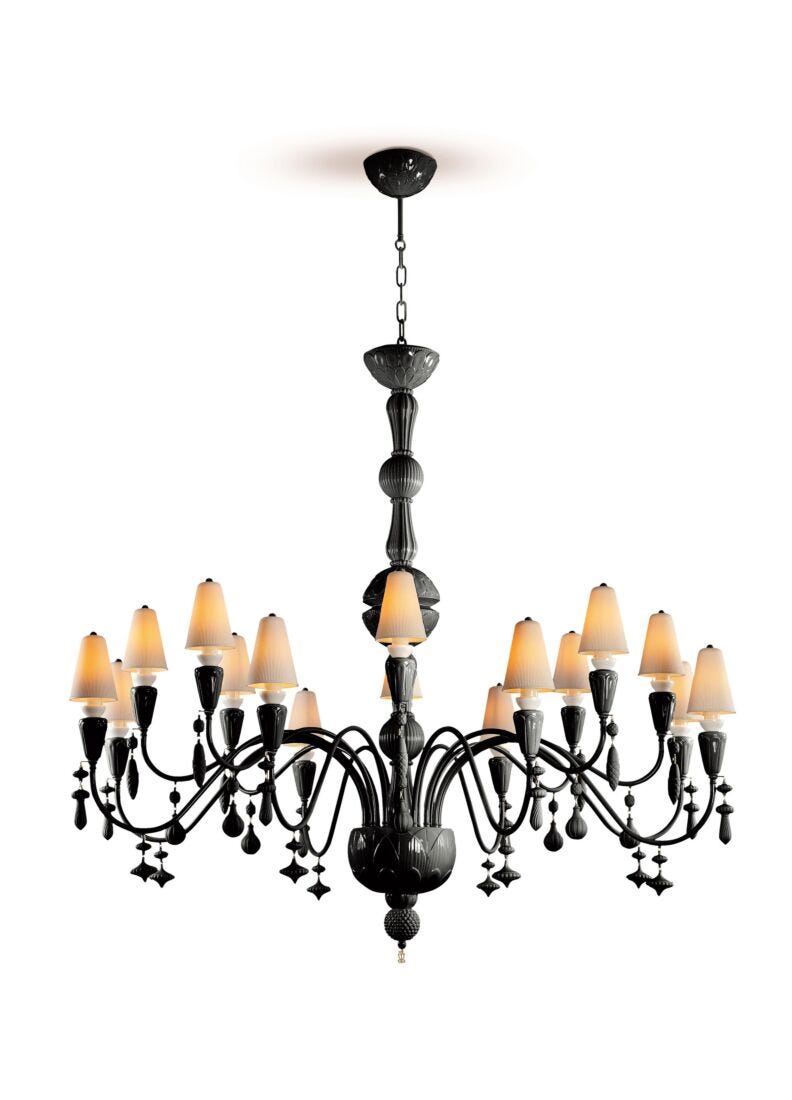 Ivy and Seed 16 Lights Chandelier. Large Flat Model. Absolute Black (CE/UK/CCC) in Lladró