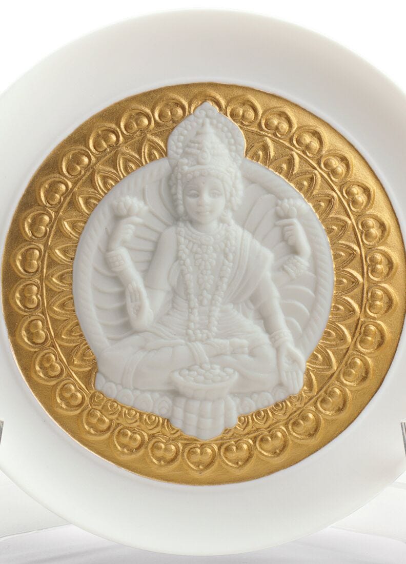 Goddes Lakshmi and Lord Ganesha Decorative Plates Set. Golden Lustre in Lladró