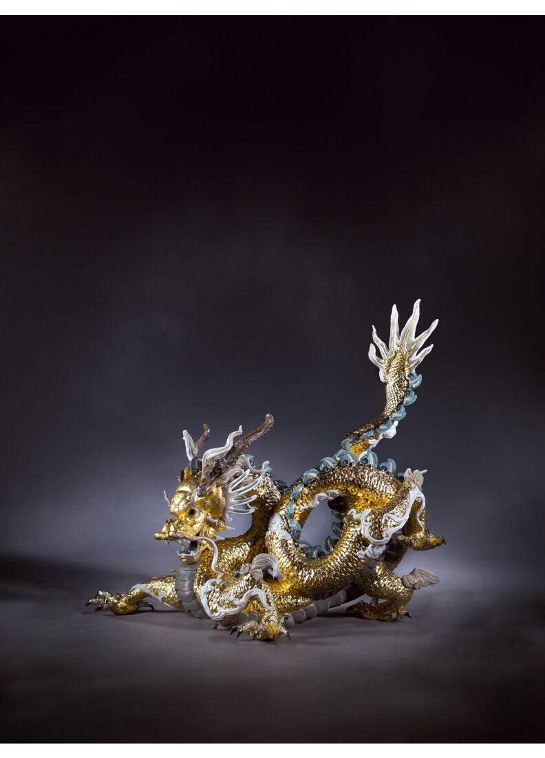 Great Dragon Sculpture. Limited Edition. Golden Lustre in Lladró