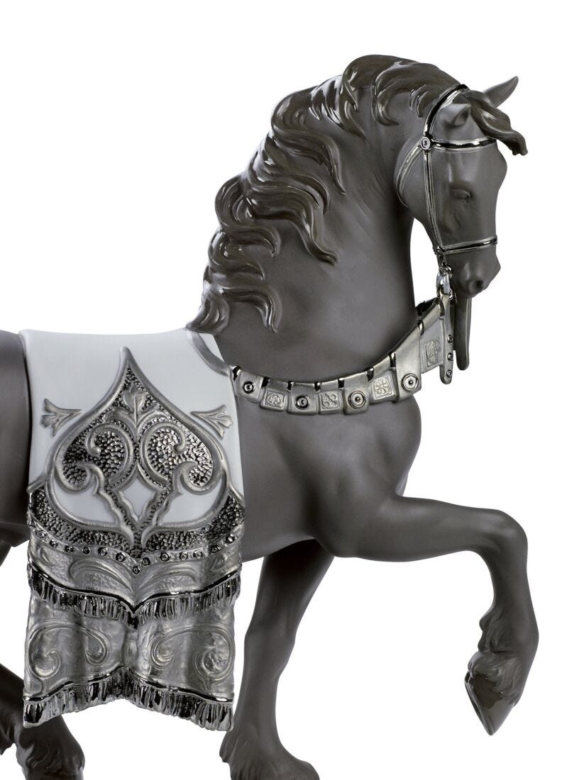 A Regal Steed Horse Sculpture. Silver Lustre in Lladró