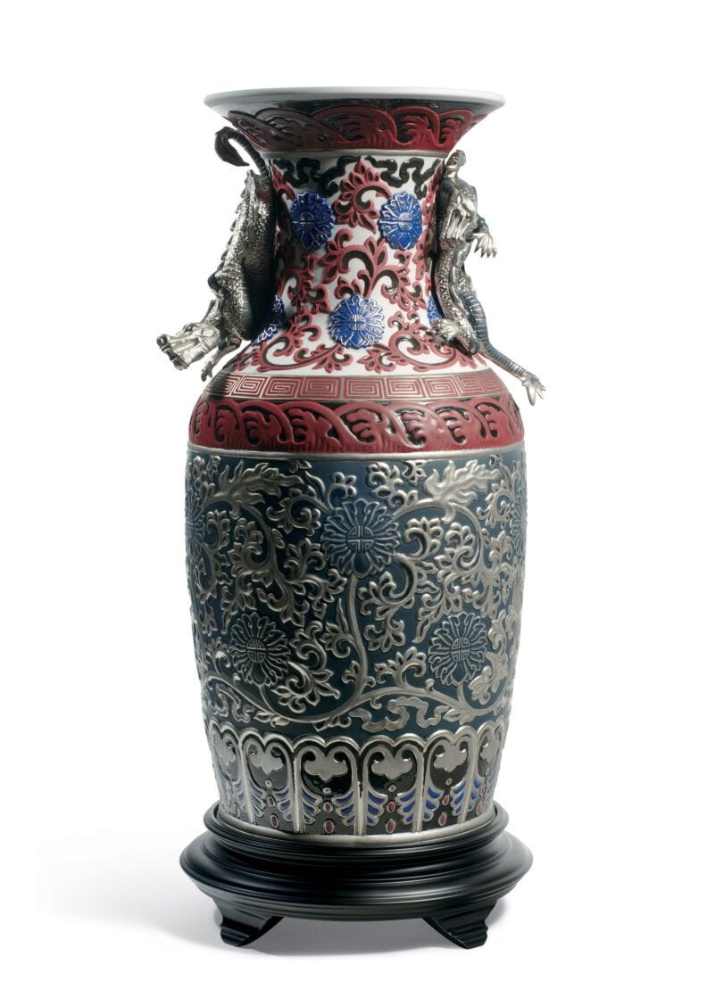Oriental Vase Sculpture. Blue. Limited Edition in Lladró
