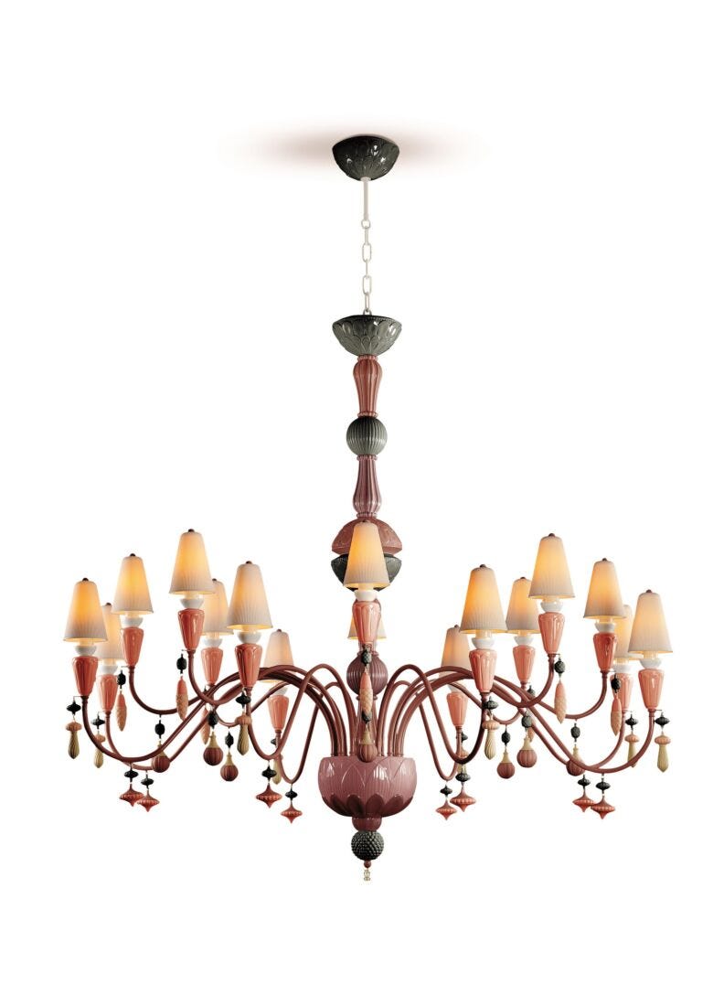Ivy and Seed 16 Lights Chandelier. Large Flat Model. Red Coral (US) in Lladró