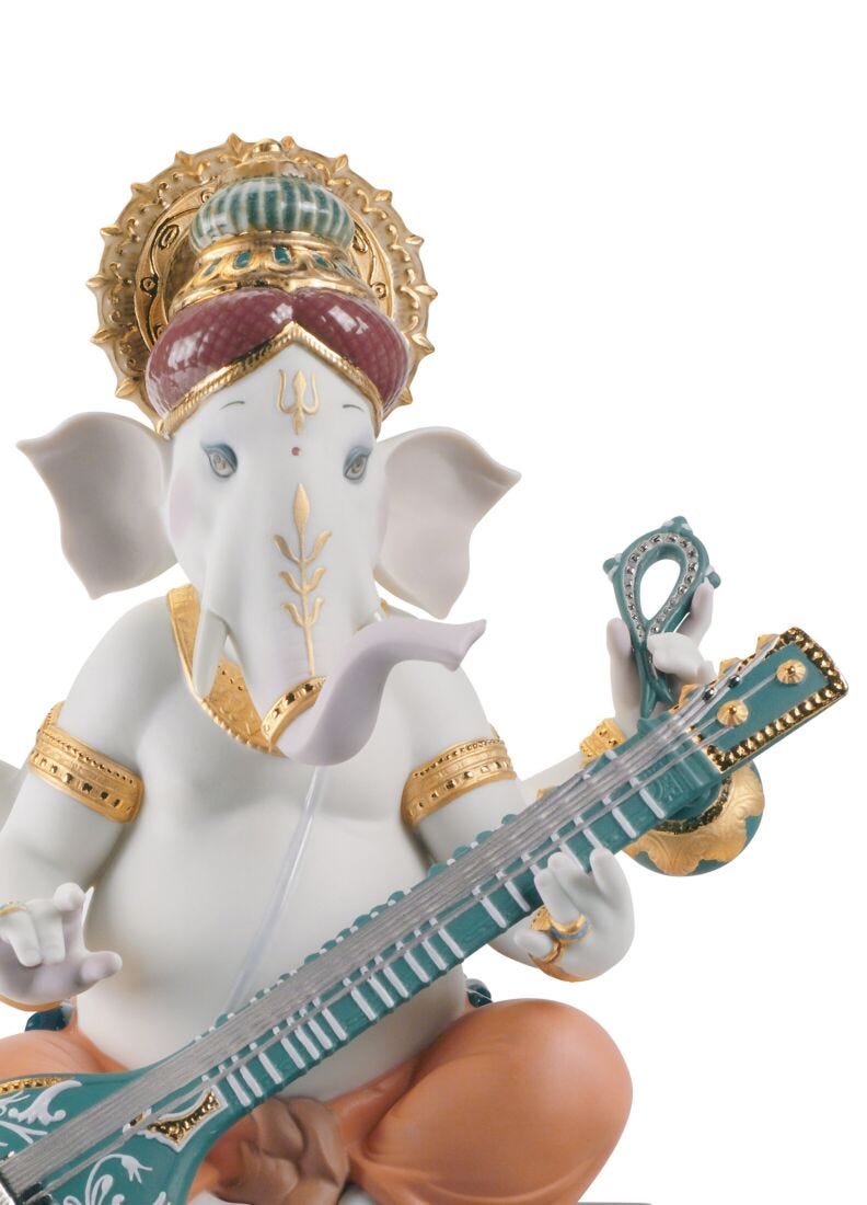 Veena Ganesha Figurine. Limited Edition in Lladró