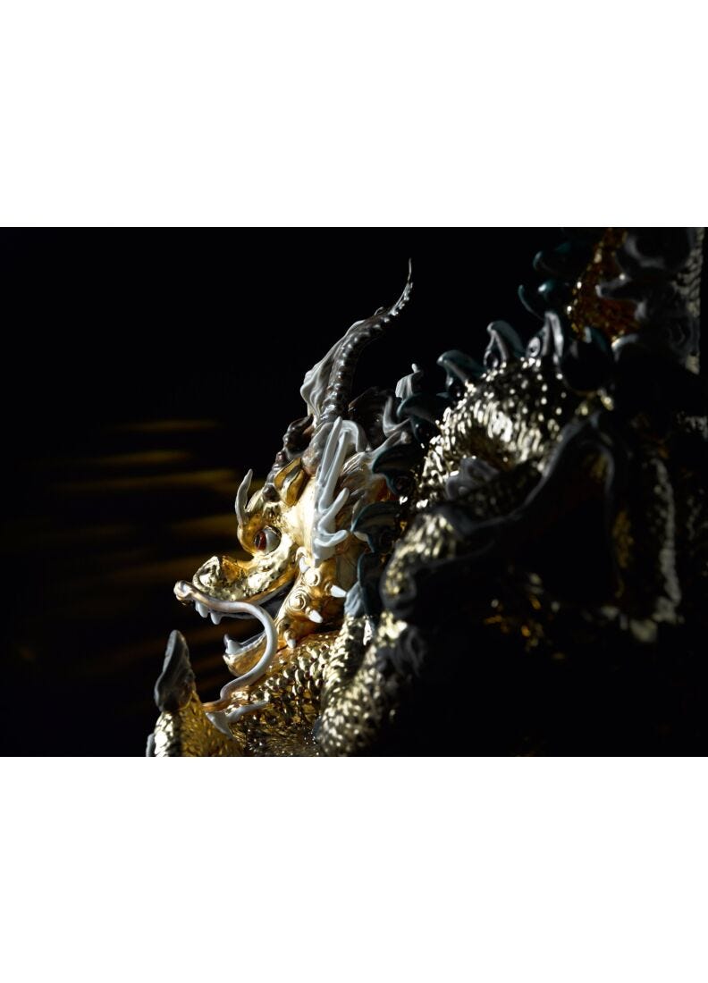 Great Dragon Sculpture. Limited Edition. Golden Lustre in Lladró