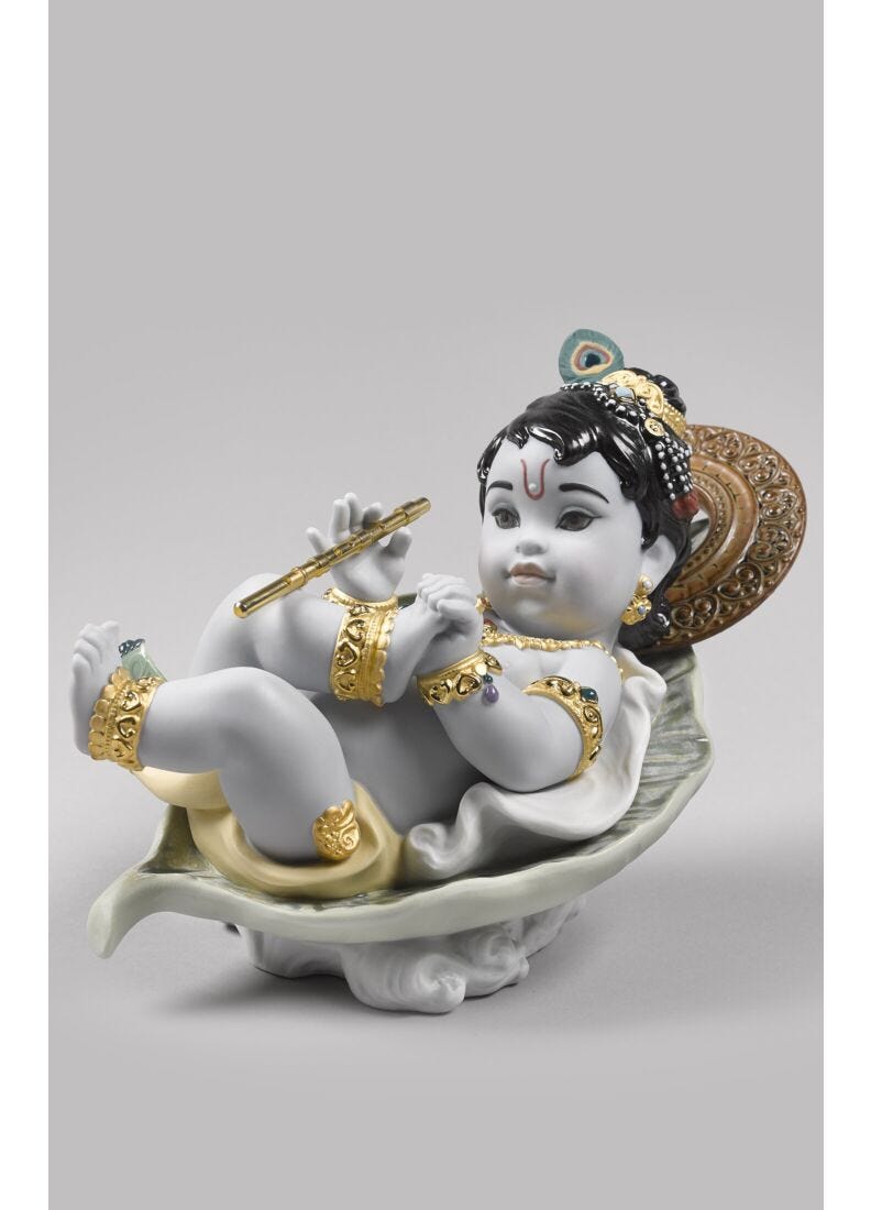 Krishna on Leaf Figurine in Lladró