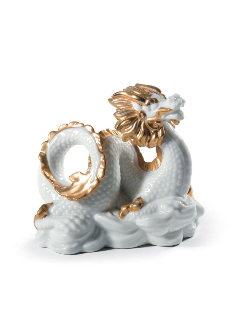 The Dragon Sculpture. Golden Lustre and White in Lladró