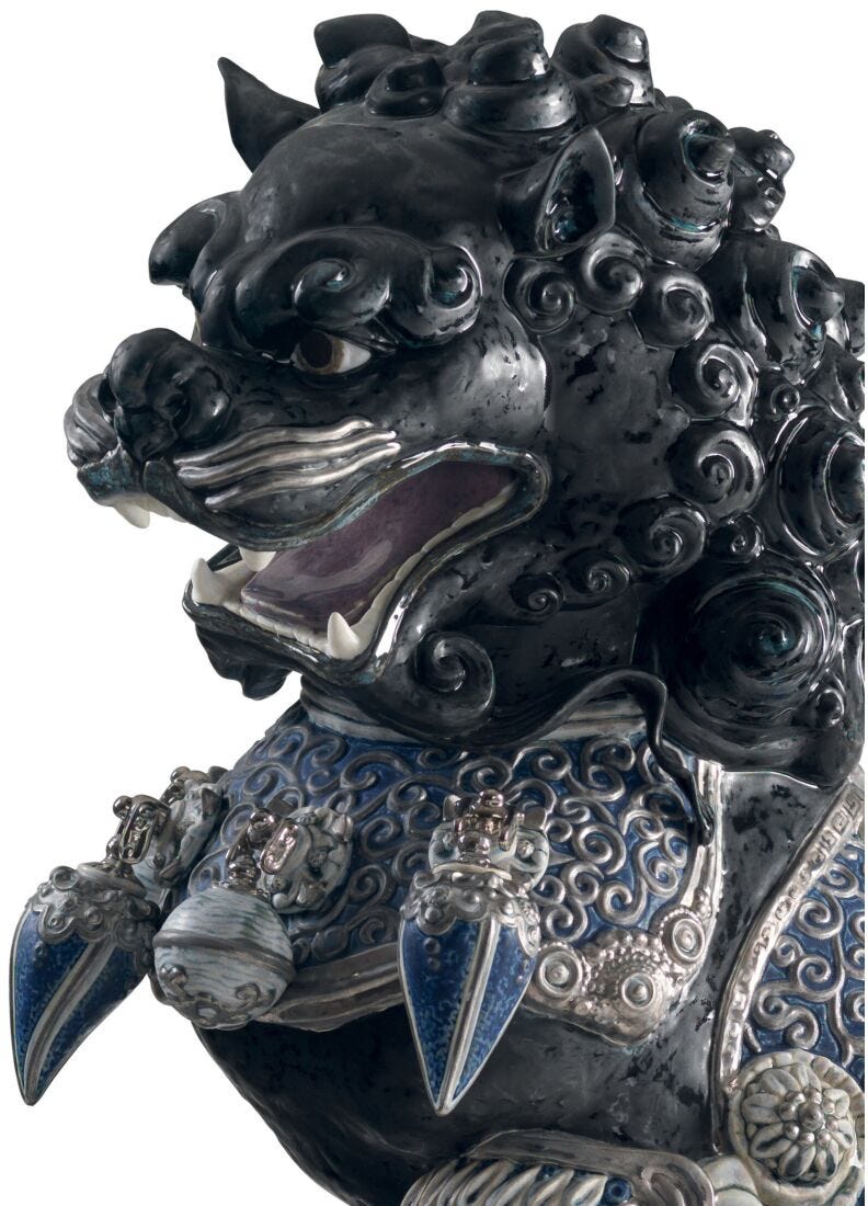 Guardian Lioness Sculpture. Black. Limited Edition in Lladró