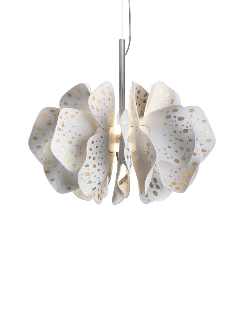 Nightbloom Hanging Lamp 40cm. White & gold. (US) in Lladró